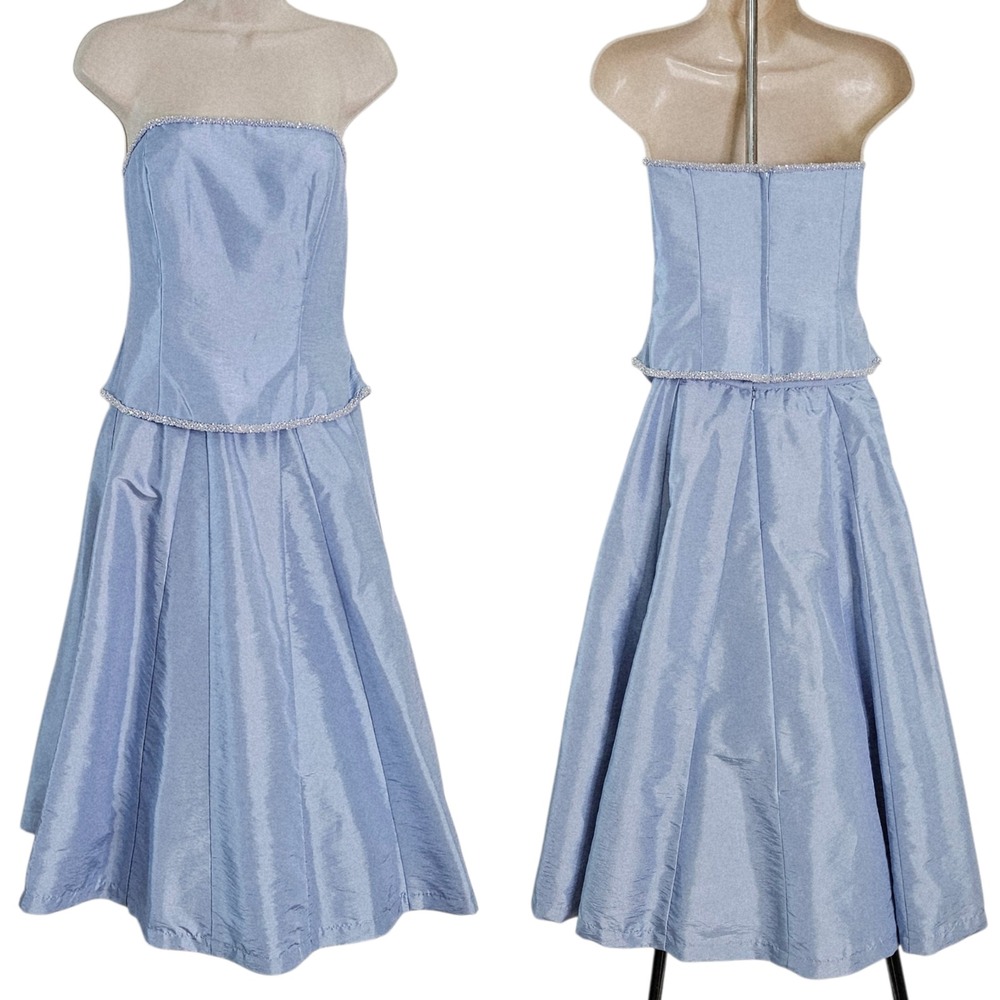 Alfred Angelo Blue Frost Beaded Strapless 2 Piece Midi Dress Prom Formal Gown 12